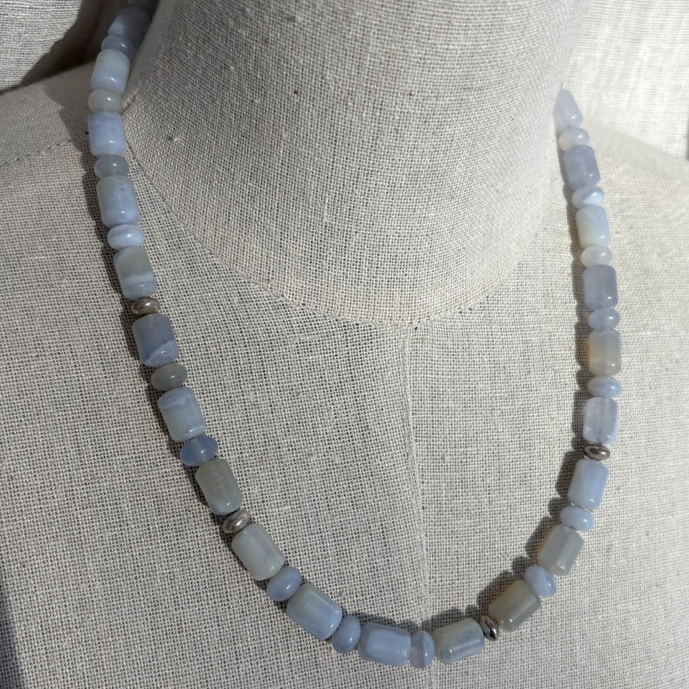 Jay King Blue Lace Agate Necklace Sterling Silver Clasp - Picture 8 of 12